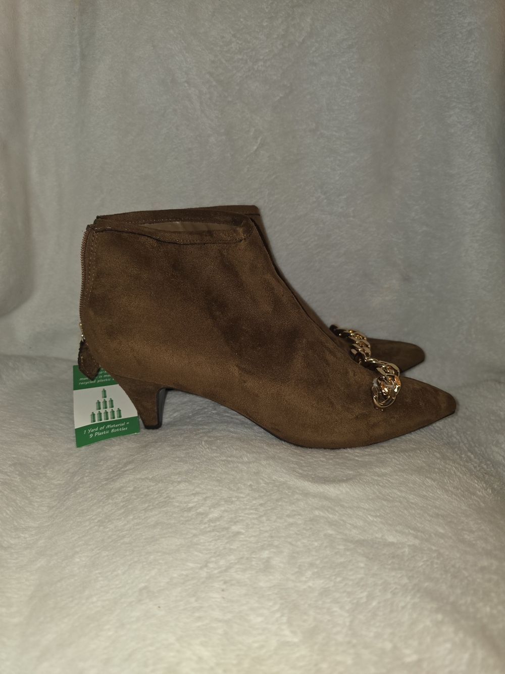 Impo Brown Suede Ankle Booties with Gold Chain Accent size 9